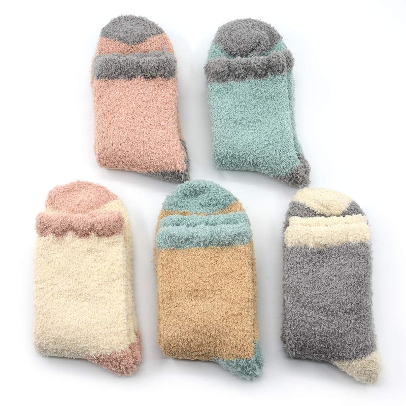 Komorebi Azue Fuzzy Warm Slipper Socks Women Super Soft Microfiber Cozy Sleeping Socks 6 or 5 Pairs (5 Pairs Patchwork Pink) - Image 3